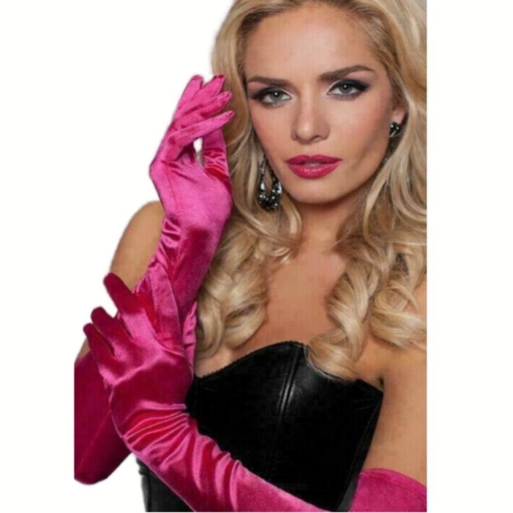 Beloved Millinery Elegant Pink Satin Opera Elbow Gloves Feminine Luxury